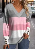 Modlily Multi Color Button Geometric Print Long Sleeve T Shirt - XXL