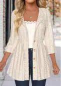 Modlily Beige Lace 3/4 Sleeve Round Neck Coat - XXL