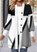 Modlily Light Grey Button Geometric Print Long Sleeve Coat - XL