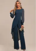 Modlily Peacock Blue Patchwork Long Scoop Neck Jumpsuit - S