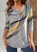Modlily Light Grey Marl Criss Cross Geometric Print T Shirt - S