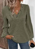 Modlily Olive Green Asymmetry Long Sleeve V Neck T Shirt - L