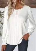 Modlily White Embroidery Long Sleeve Round Neck Blouse - L
