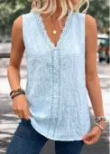 Modlily Light Blue Embroidery Sleeveless V Neck Tank Top - XXL