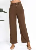 Modlily Dark Coffee Button Straight Leg High Waisted Pants - L