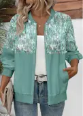 Modlily Sage Green Zipper Dazzle Colorful Print Track Jacket - M