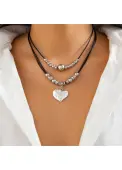 Modlily Silver Color Heart Alloy Detail Necklace - One Size