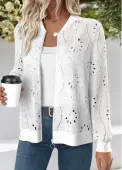 Modlily White Jacquard Long Sleeve Stand Collar Track Jacket - L