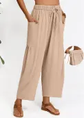 Modlily Light Coffee Wide Leg Elastic Waist High Waisted Pants - 3XL