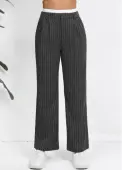 Modlily Grey Pocket Striped Straight Leg Zipper Fly Pants - M