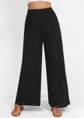 Modlily Wide Leg Elastic Waist High Waisted Black Pants - S