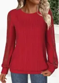 Modlily Red Lace Long Sleeve Round Neck Sweatshirt - XL