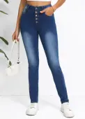 Modlily Dark Blue Button Skinny Mid Waisted Jeans - S