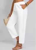 Modlily White Straight Leg Elastic Waist High Waisted Pants - M