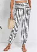 Modlily White Drawstring Geometric Print Jogger Elastic Waist Pants - M