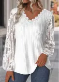 Modlily White Lace Long Sleeve V Neck Blouse - XL