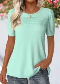 Modlily Mint Green Tuck Stitch Short Sleeve T Shirt - L