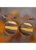 Modlily Dark Coffee Geometric Round Wood Earrings - One Size