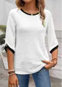 Modlily White Jacquard Half Sleeve Round Neck T Shirt - XL