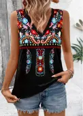 Modlily Black Tribal Print Sleeveless V Neck Tank Top - L