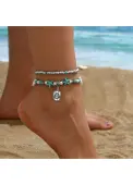 Modlily Mint Green Alloy Beaded Design Anklets Set - One Size