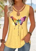 Modlily Yellow Circular Ring Butterfly Print Sleeveless Tank Top - XL