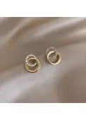 Modlily Golden Round Alloy Rhinestone Double Hoop Earrings - One Size