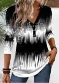 Modlily Black Patchwork Ombre Long Sleeve V Neck T Shirt - M