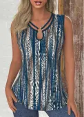 Modlily Peacock Blue Circular Ring Leopard Sleeveless Tank Top - XL