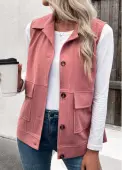 Modlily Dusty Pink Button Up Turn Down Collar Corduroy Waistcoat - XL