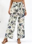 Modlily Beige Plants Print Straight Leg Elastic Waist Pants - S