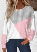 Modlily Light Grey Patchwork Long Sleeve Round Neck Sweatshirt - M
