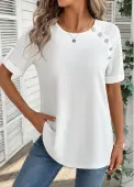 Modlily Bleaching White Button Short Sleeve Round Neck Blouse - XL