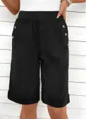 Modlily Black Button Elastic Waist High Waisted Shorts - S