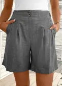 Modlily Dark Grey Marl Button Straight Leg High Waisted Shorts - XL