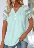 Modlily Mint Green Embroidery Multi Stripe Print T Shirt - XXL