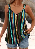 Modlily Multi Color Twist Striped Strappy V Neck Tank Top - XXL