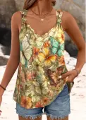Modlily Multi Color Butterfly Print Strappy V Neck Tank Top - L