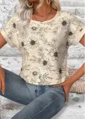 Modlily Light Camel Floral Print Short Sleeve T Shirt - L