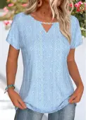Modlily Light Blue Lace Short Sleeve Round Neck T Shirt - S
