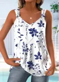 Modlily White Leaf Print Sleeveless V Neck Tank Top - L