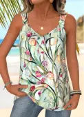 Modlily Light Green Twist Floral Print Sleeveless Tank Top - S