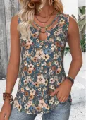 Modlily Multi Color Circular Ring Floral Print Sleeveless Tank Top - M