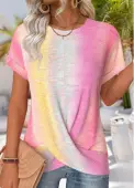 Modlily Multi Color Ombre Short Sleeve Round Neck T Shirt - L
