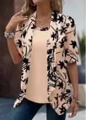 Modlily Dusty Pink Button Floral Print Fake Two Piece Twinset - M