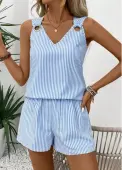Modlily Sky Blue Eyelet Striped Sleeveless Top and Shorts - XL