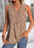 Modlily Light Coffee Lightweight Polka Dot Sleeveless Tank Top - S