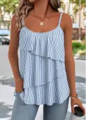 Modlily Blue Lightweight Striped Strappy Scoop Neck Camisole Top - L