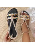 Modlily Light Camel Tribal Print Open Toe Falt - 41