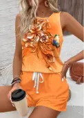 Modlily Orange Two Piece Floral Print Sleeveless Top and Shorts - XXL